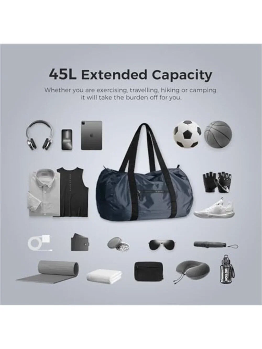 Foldable Duffel Bag 45L Travel Gym Lightweight Waterproof Packable Tote